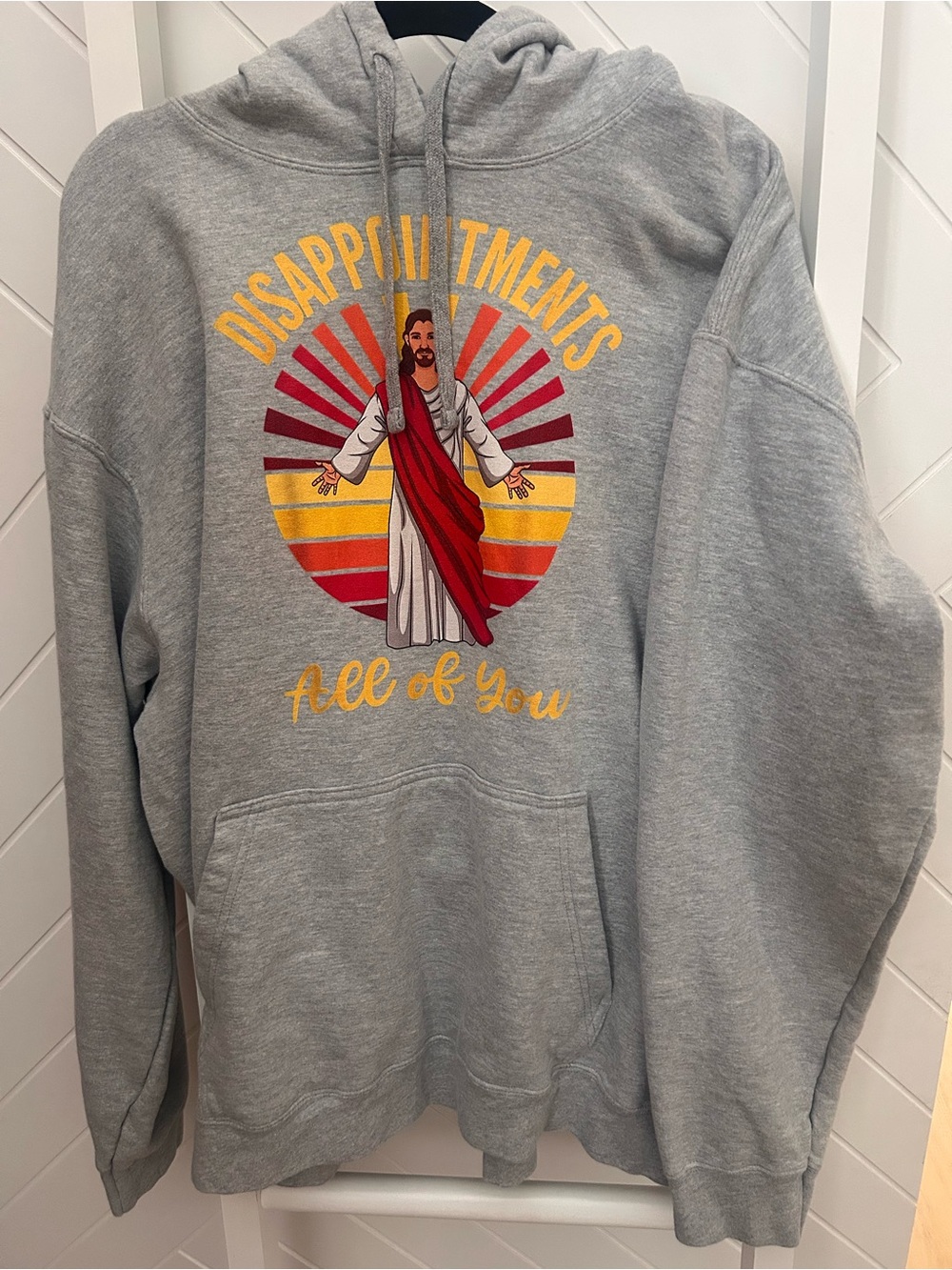 Gray Graphic Hoodie Sweatshirt with Jesus 'Disappointments All of You' Print
